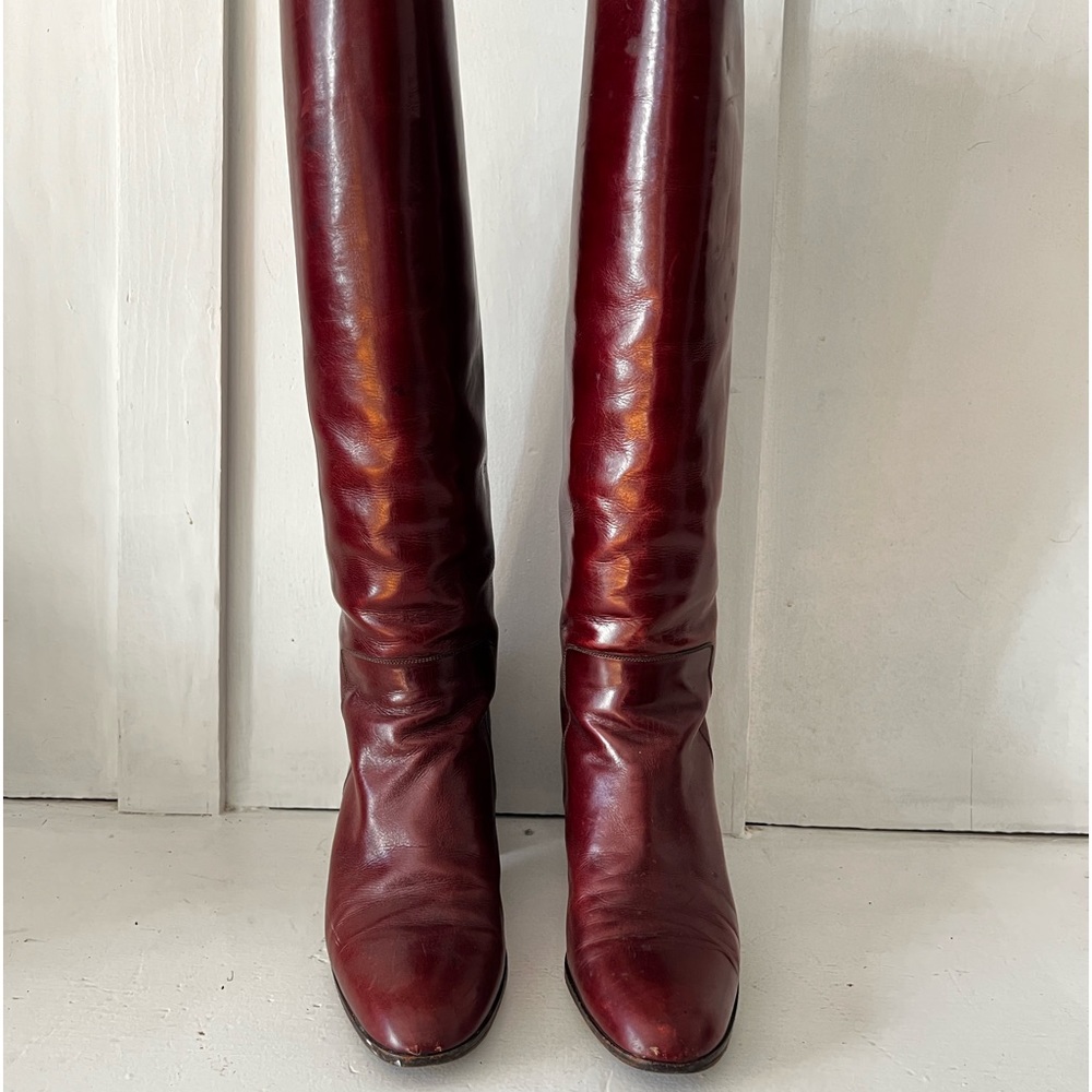 Gorgeous Vintage Oxblood Red Leather Knee High BALLY Boots 7 1/2